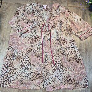Serenada Plus 3X 2X 24 26 Sheer leopard floral Duster Robe Swim Cover Up shawl